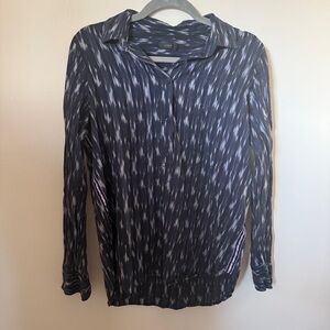 J. CREW Black Label Blue Popover Shirt Long Sleeve Ikat Metallic Detail